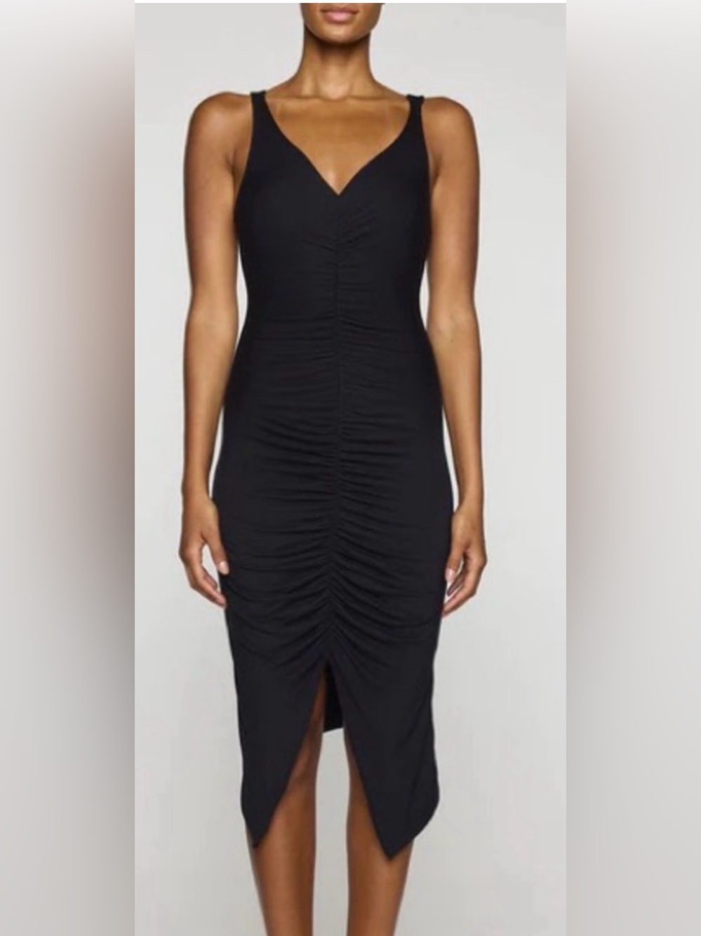 Christian Siriano x bleusaltRuched Black V-Neck Bodycon Dress
